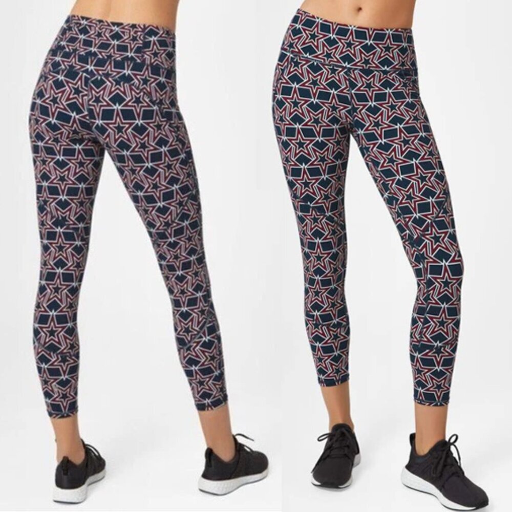 Sweaty Betty Power 7/8 Allover Graphic Star Leggings $110 Navy Blue Red White